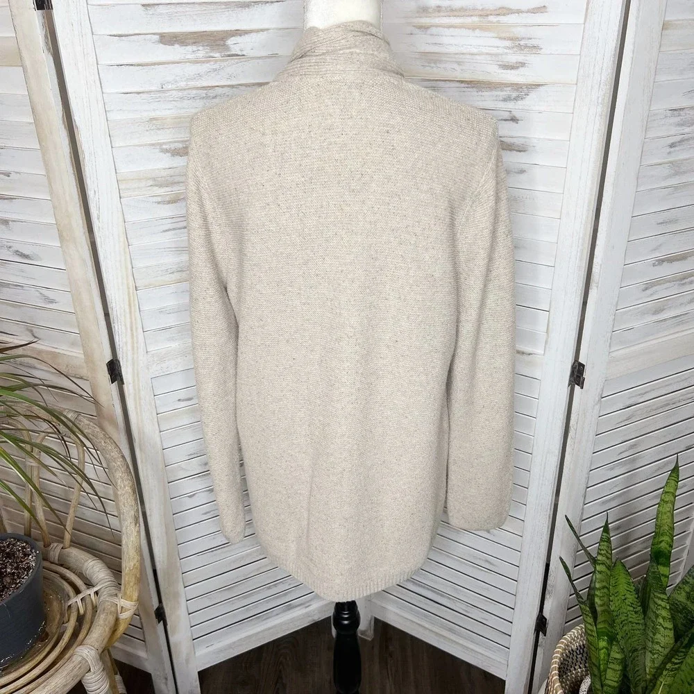 J. JILL Women's Confetti Knit Open Front Cardigan Sweater Oatmeal Silk Blend L - Picture 11 of 12